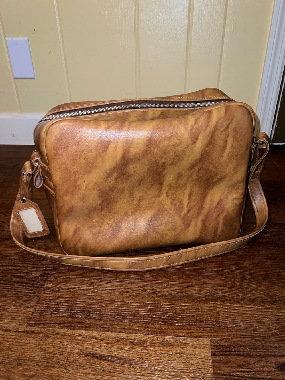 Vintage Brown Leather Travel Bag Retro Suitcase Shoulder Strap Carry On - Picture 2 of 11